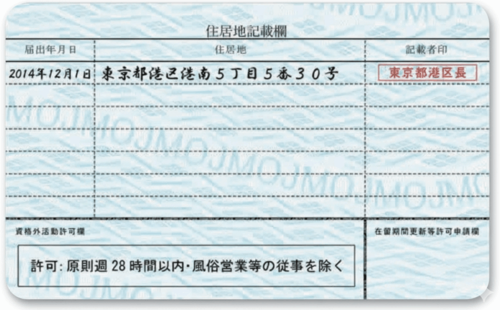 在留カード裏面のイメージ